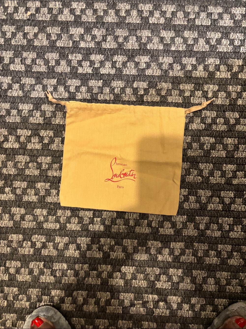 Christian Louboutin Mustard Yellow Drawstring Dust Pouch with Red Logo